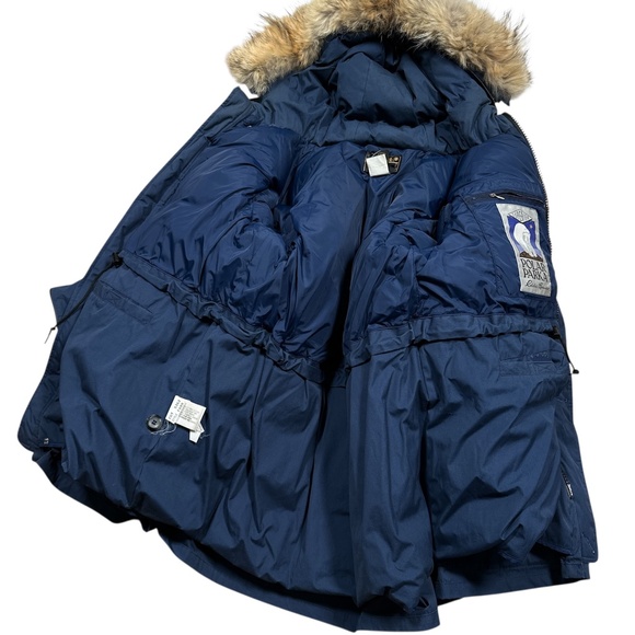 Vintage 80s 90s Eddie Bauer Down Polar Parka Real Fur Trim Blue Coat Mens XL - Picture 3 of 13